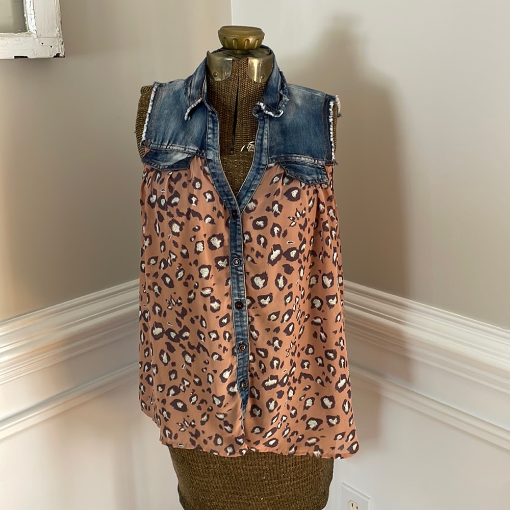 Double Zero Denim and Leopard Print Blouse